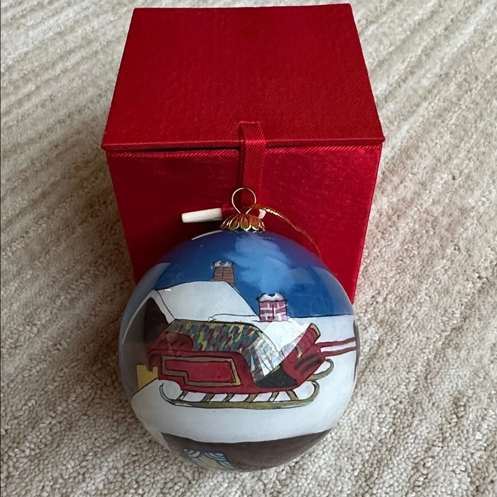 Vintage Pier 1 Li Bien Glass Inside Painted Christmas Ornament Santa Reindeer 98